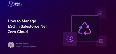Graphic featuring the title 'How to Manage ESG in Salesforce Net Zero Cloud' with icons related to recycling and business.
