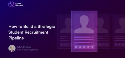 Graphic featuring a title on strategic student recruitment, with a blurred profile card