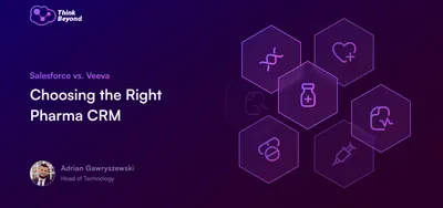 Title slide for a presentation comparing Salesforce and Veeva, focusing on selecting the right CRM for the pharmaceutical industry.