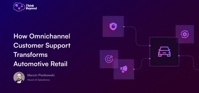 Infographic titled 'How Omnichannel Customer Support Transforms Automotive Retail' featuring icons related to customer support and automotive themes.