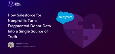 Infographic illustrating how Salesforce for Nonprofits consolidates fragmented donor data into a unified database.