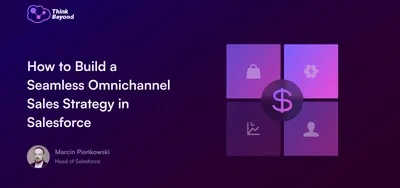Graphic titled 'How to Build a Seamless Omnichannel Sales Strategy in Salesforce' featuring icons for shopping, analytics, and user profiles.