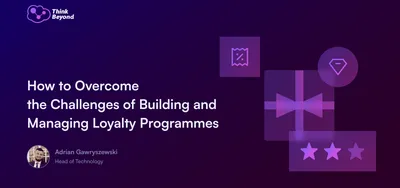 Graphic featuring the title 'How to Overcome the Challenges of Building and Managing Loyalty Programmes' with icons and a purple background.