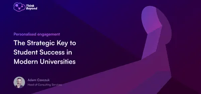 Graphic featuring a purple gradient background with text about student success in modern universities and a headshot of Adam Czeczuk.