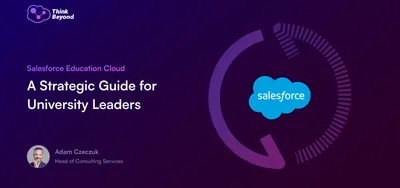 Salesforce Education Cloud promotional graphic featuring a strategic guide for university leaders