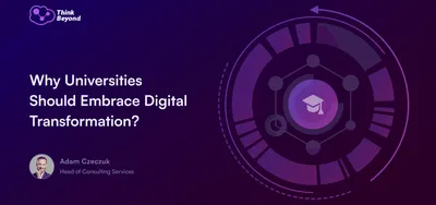 Graphic depicting the importance of digital transformation in higher education, emphasizing adaptability and future readiness.