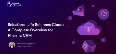 Title slide for a presentation on Salesforce Life Sciences Cloud, featuring icons related to healthcare and CRM solutions.