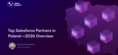 Graphic highlighting the top Salesforce partners in Poland with a 2026 overview, featuring cubes with the Salesforce logo.