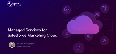 A graphic promoting Managed Services for Salesforce Marketing Cloud, featuring a cloud icon and various marketing-related symbols.