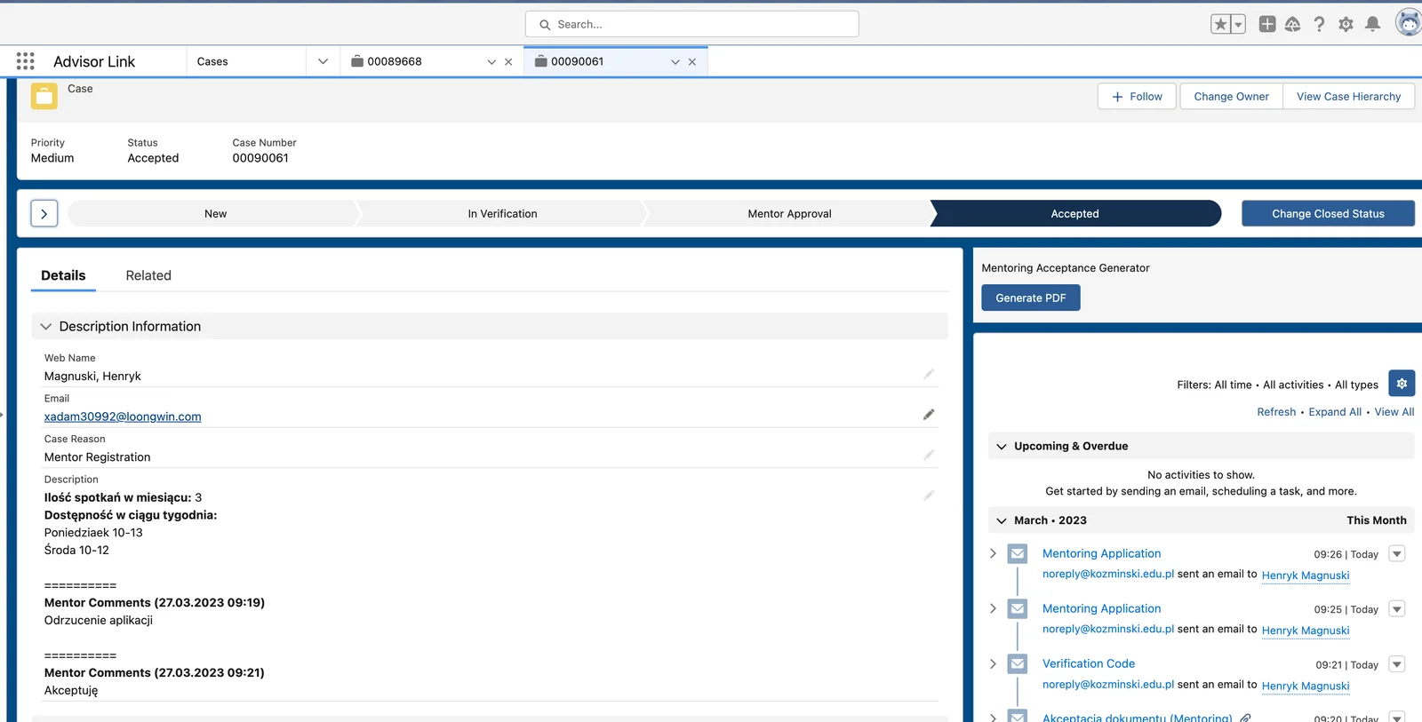 screenshot Student success centre