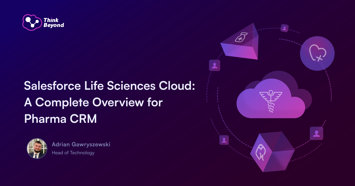 Title slide for a presentation on Salesforce Life Sciences Cloud, featuring icons related to healthcare and CRM solutions.
