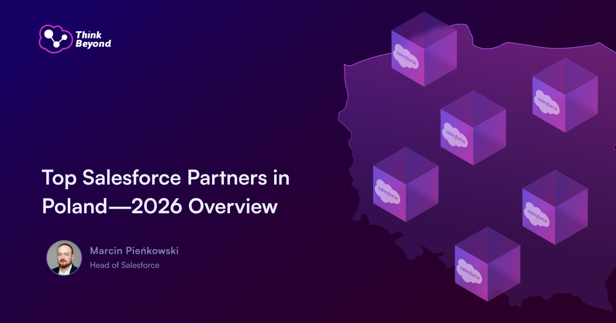 "Graphic highlighting the top Salesforce partners in Poland with a 2026 overview, featuring cubes with the Salesforce logo."